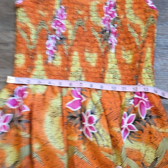 Khushbu Midi Sundress Silky Orange, Brown and Pink Pleated - Picture 6 of 8